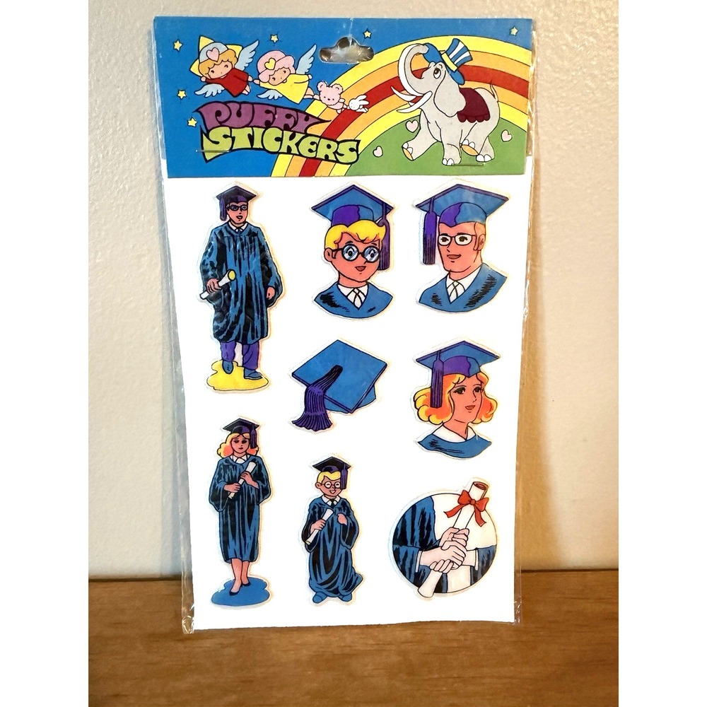 Vintage GRADUATION PUFFY STICKERS - New Old Stock (NOS) in Sealed Package